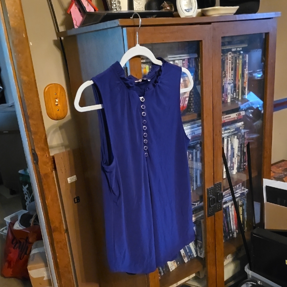 Elie Tahari Blue Ruffled Buttoned Blouse with Mandarin Collar